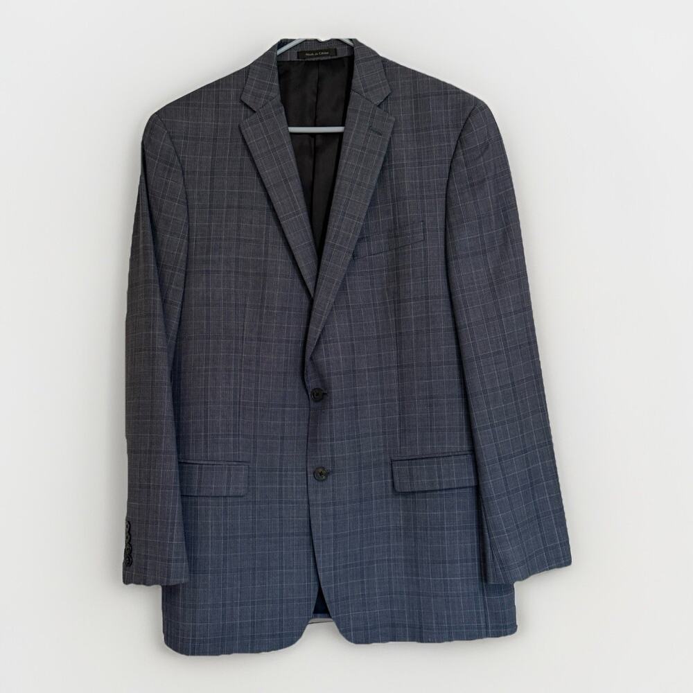 Calvin Klein Men's 100% Wool Lined Blazer 42L Blue Check PO 4900047208